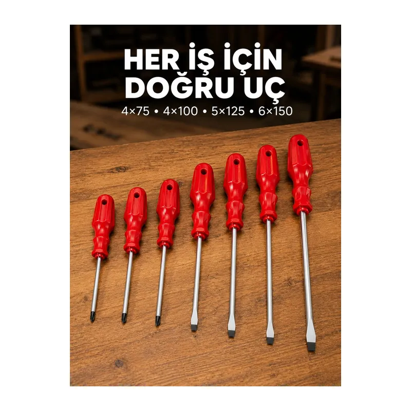 Manyetik Uçlu 7 Parça Tornavida Seti Düz ve Yıldız Tornavida