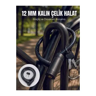 Anahtarlı Çelik Halat Kilit 12 mm Güçlü Bisiklet Kilidi 80 cm PVC Kaplamalı Elektrikli Scooter ve Motosiklet Uyumlu