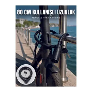 Bisiklet ve Scooter Kilidi 12 mm Çelik Halat 80 cm Anahtarlı Kilit PVC Koruyucu Kaplama 2 Anahtarlı Güvenlik Sistemi
