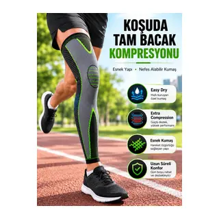 Ergonomik Uzun Spor Dizliği Esnek Kumaşlı Tam Boy Kompresyon Desteği