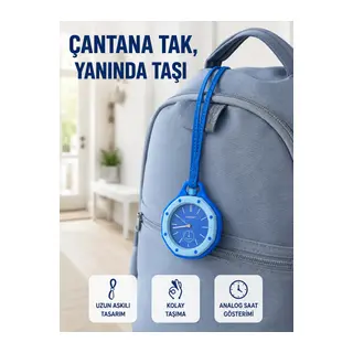 Çanta ve Anahtarlık İçin Askılı Analog Taşınabilir Charm Saat Mavi