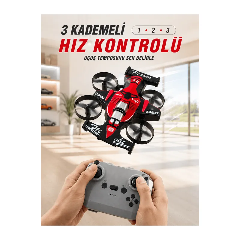Uçan Araba Drone 4 Korumalı Pervaneli 360° Akrobatik Hareket Uzaktan Kumandalı