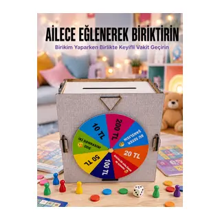 Şans Çarklı Para Biriktirme Kutusu Eğlenceli Tasarruf Challenge Ahşap Hedef Kumbarası