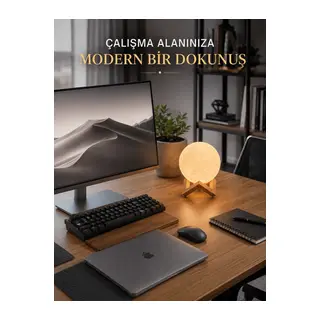Gerçekçi Ay Dokulu Dekoratif Gece Lambası USB Şarjlı Ay Işığı