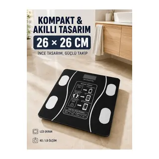 180 Kg Akıllı Cam Tartı Bluetooth Vücut Yağ Kas Su ve BMI Ölçüm Destekli Baskül