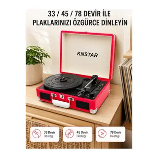 Bavul Tipi Plak Çalar 33 45 78 Devir Destekli Bluetooth Dahili Hoparlörlü Portatif Pikap