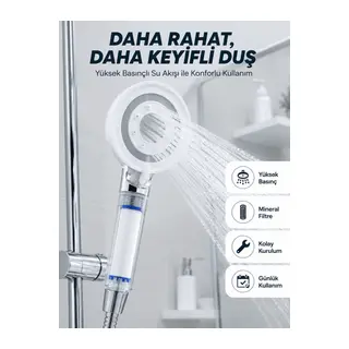 Yüksek Basınçlı Filtreli Duş Başlığı Mineral Filtreli Su Tasarruflu El Duşu