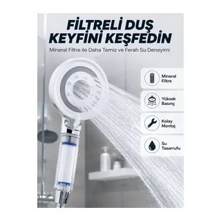 Şeffaf Filtre Hazneli Duş Başlığı Güçlü Akışlı Pratik Banyo Duşu