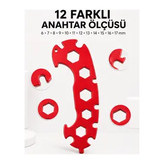 Kompakt Çok Amaçlı Bisiklet Anahtarı 12 Ölçülü Taşınabilir Bisiklet Bakım Aleti
