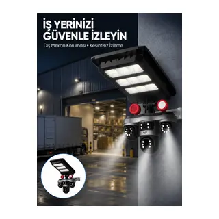 Solar Panelli 3 Lens Dış Mekan Güvenlik Kamerası Hareket Algılamalı LED Aydınlatmalı