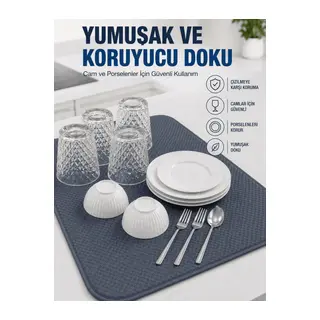 Su Emici Bulaşık Kurutma Matı Kaydırmaz ve Yumuşak Dokulu Kurutmalık