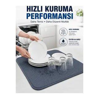 Bulaşık Kurutma Matı Geniş Yüzeyli Mikrofiber Tezgâh Koruyucu Kurutma Matı