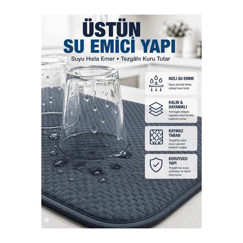 Katlanabilir Bulaşık Kurutma Matı Hızlı Kuruyan Su Emici Mutfak Matı