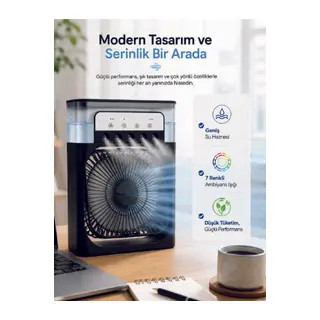 Masaüstü Püskürtmeli Serinletici Fan 5 Sisleme, 3 Fan Hızı, 7 Renk Ambiyans Işığı