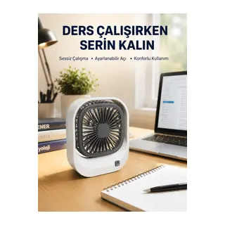 Şarjlı Masaüstü Fan 3 Kademeli Güçlü Hava Akışı