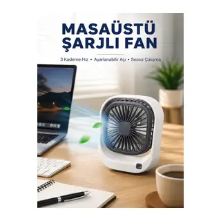 Taşınabilir Masaüstü Fan Ayarlanabilir Açılı Şarjlı Tasarım