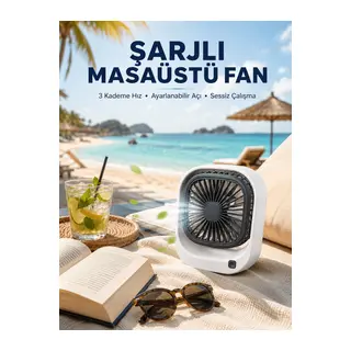 Şarjlı Masaüstü Fan 3 Kademeli Hız Ayarlı Güçlü Hava Akışı