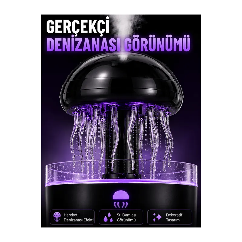 RGB Işıklı Denizanası Hava Nemlendirici Ultrasonik Buhar Makinesi 2H 4H 8H Zamanlayıcılı