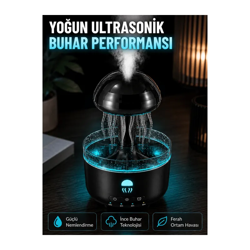 Ultrasonik Denizanası Hava Nemlendirici Sessiz Çalışan RGB Ortam Işıklı Aromaterapi Difüzörü