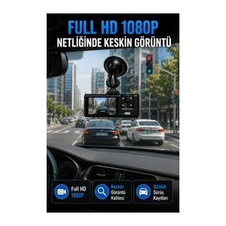 Araç İçi Kayıt Kamerası 1080P Full HD WiFi Destekli Ön ve Arka Kameralı Araç Kamerası