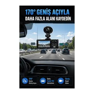 WiFi Destekli Araç İçi Kamera Çift Kameralı Full HD 1080P 170° Geniş Açılı Araç Kayıt Kamerası