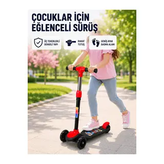 Çocuk Scooterı 3 Tekerlekli Denge Destekli Ayarlanabilir Gidonlu Çocuk Skuteri
