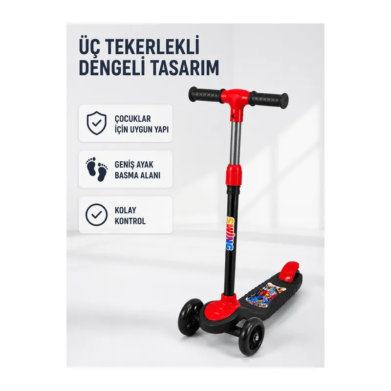 Çocuk Skuteri 3 Tekerlekli Geniş Basma Alanlı Ayarlanabilir Boy Scooter