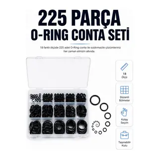 225 Parça Profesyonel O-Ring Conta Kiti Su, Yağ ve Hava Sızdırmazlık Tamir Seti