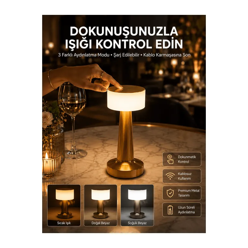 Dekoratif Masa Lambası Dokunmatik Renk Değiştirebilen Gece Lambası
