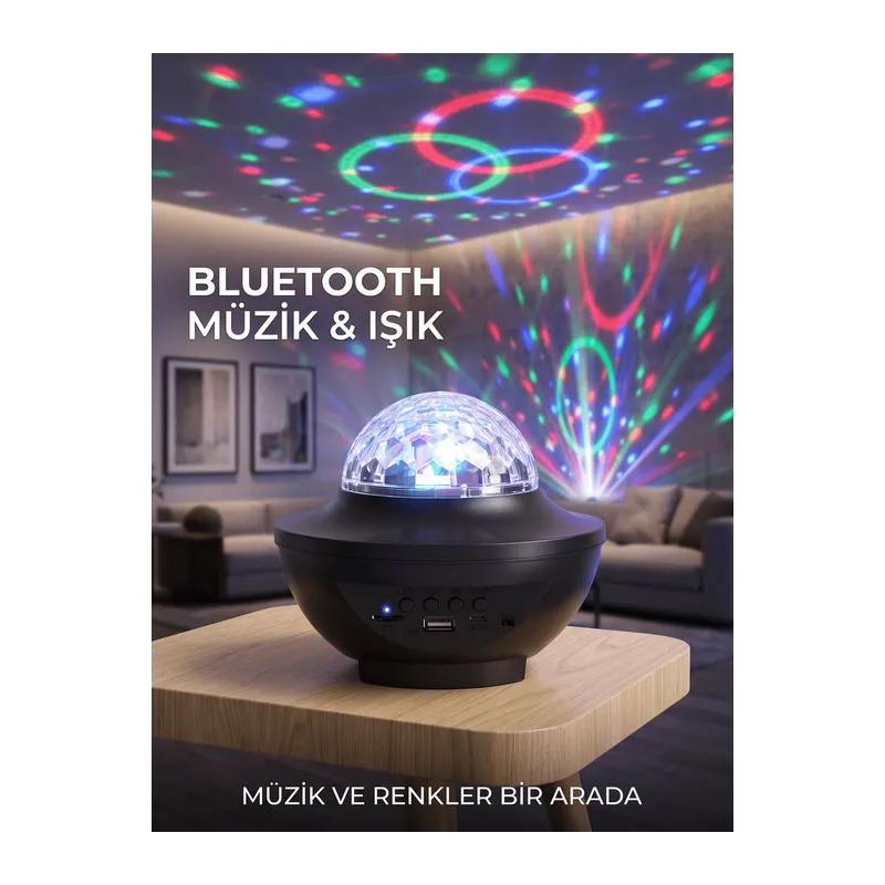 Bluetooth Hoparlörlü RGB Disko Işığı Müzikli Parti Lambası USB TF Kart Destekli