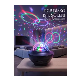 RGB Bluetooth Disko Lambası Dahili Hoparlörlü Müzikli Parti Işığı USB ve TF Kartlı