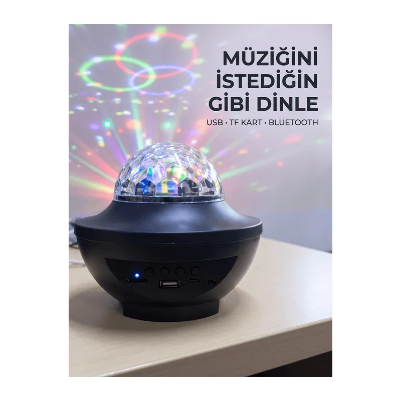 Bluetooth Müzikli Disko Işığı RGB Parti Projektörü Dahili Hoparlör USB Micro SD Destekli