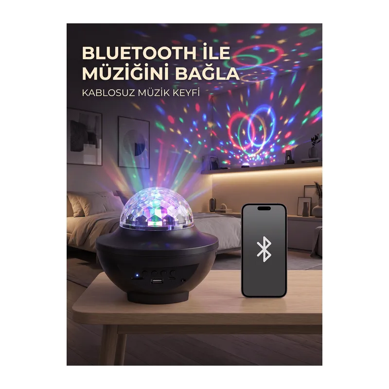 Bluetooth RGB Parti Işığı Hoparlörlü Disko Lambası MP3 USB ve Hafıza Kartı Destekli