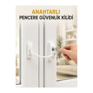 Pencere Güvenlik Kilidi Kablolu Çocuk Emniyet Kilidi Anahtarlı Beyaz Pencere Kilidi
