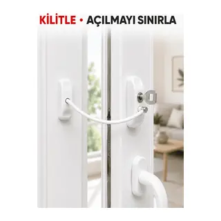 Pencere Açılma Emniyet Kilidi Beyaz Kablolu Anahtarlı Çocuk Güvenlik Aparatı
