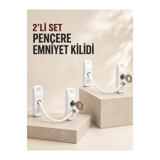 2’li Set Pencere Güvenlik Kilidi Anahtarlı Kablolu Çocuk Emniyet Kilidi Beyaz