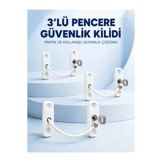 3 Adet Pencere Güvenlik Kilidi Esnek Bağlantılı Anahtarlı Koruma Seti