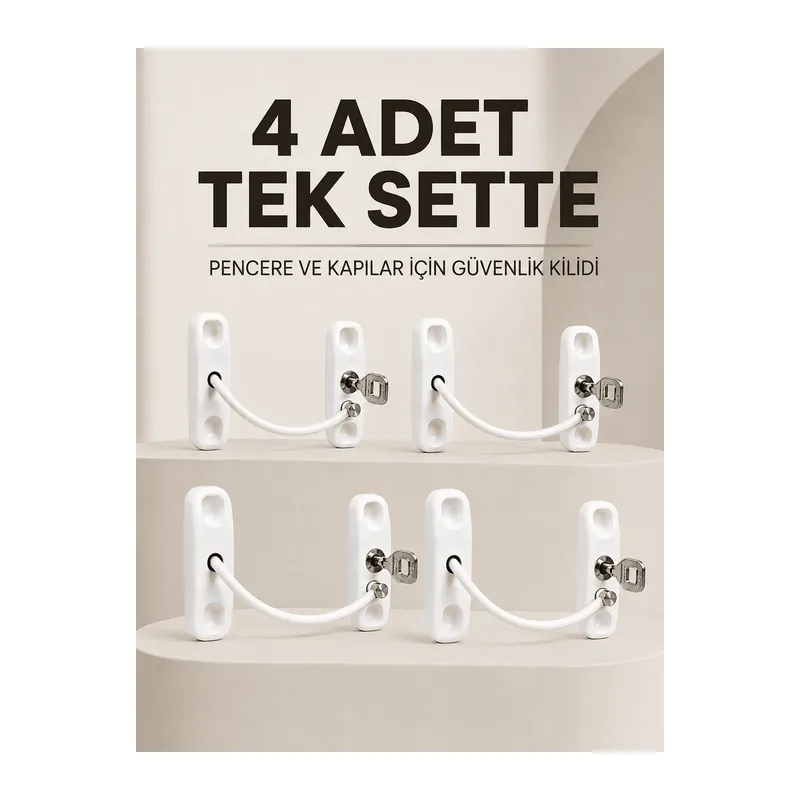 Anahtarlı Pencere Emniyet Kilidi 4 Adet Güvenlik Seti