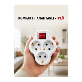 Anahtarlı 3’lü Priz Çoğaltıcı Kablosuz Duvar Tipi Topraklı Priz Çoklayıcı