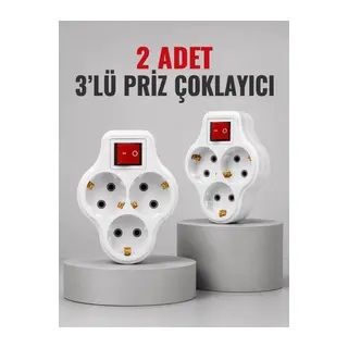 Direkt Duvar Prizine Takılan 3’lü Priz Adaptörü Anahtarlı Priz Çoklayıcı 2 Adet