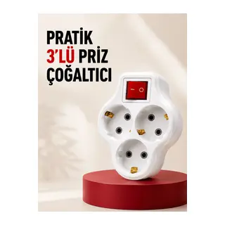 3’lü Topraklı Priz Çoklayıcı Açma Kapama Anahtarlı Direkt Prize Takılan Adaptör