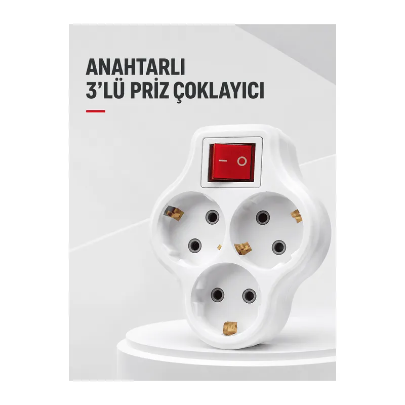 Duvar Tipi 3’lü Priz Çoklayıcı Kablosuz Anahtarlı Kompakt Priz Adaptörü