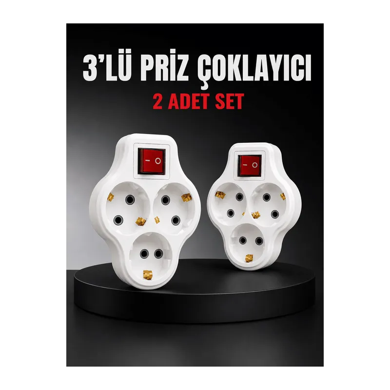 3’lü Priz Çoklayıcı 2 Adet Set Anahtarlı Kablosuz Duvar Tipi Priz Çoğaltıcı