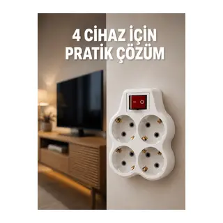 Kablosuz Duvar Tipi 4’lü Priz Çoklayıcı Anahtarlı Elektrik Priz Çoğaltıcı