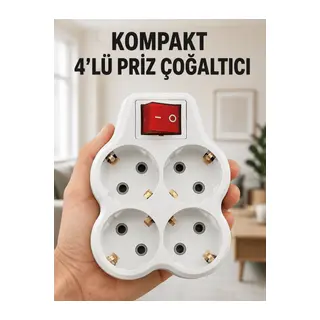 Kompakt 4’lü Priz Çoklayıcı Kablosuz Anahtarlı Ev Ofis Priz Çoğaltma Adaptörü