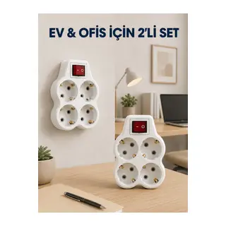 Kablosuz Duvar Tipi Priz Çoğaltıcı 4 Çıkışlı Anahtarlı 2 Adet Avantajlı Set