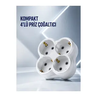 Duvar Tipi Priz Çoğaltıcı 4 Çıkışlı Kablosuz Kompakt Priz Adaptörü