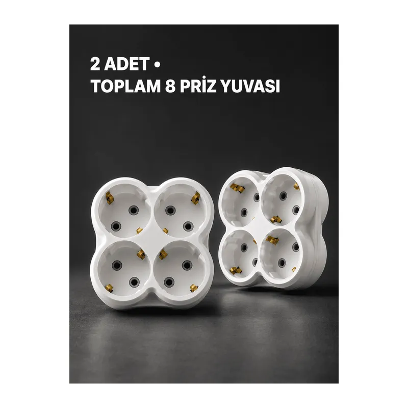 Duvar Tipi 4 Çıkışlı Priz Çoğaltıcı Kablosuz Kompakt Tasarım 2 Adet