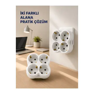 Tek Prizi 4’lü Yapan Priz Adaptörü Direkt Prize Takılan Çoklayıcı 2 Adet Set