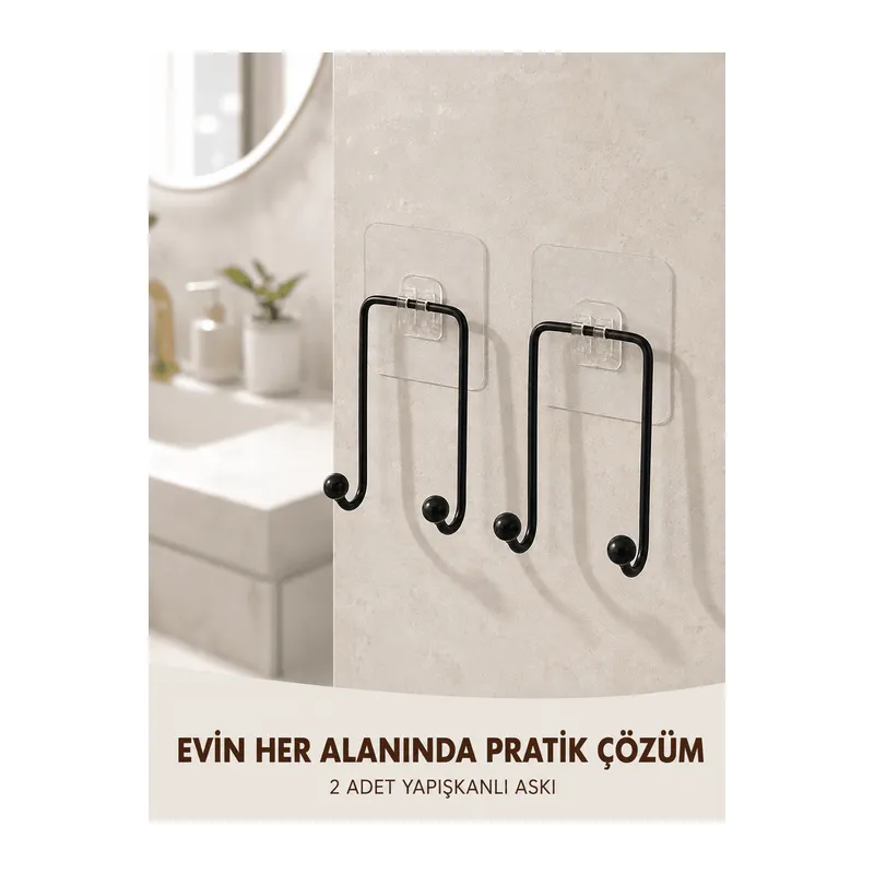 2'li Yapışkanlı Duvar Askısı Mutfak Banyo ve Ev İçin Askılık